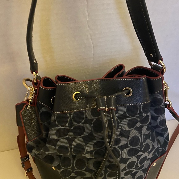 Coach bucket bag, canvas/leather, navy, used, excellent condition (like new) - Picture 2 of 7